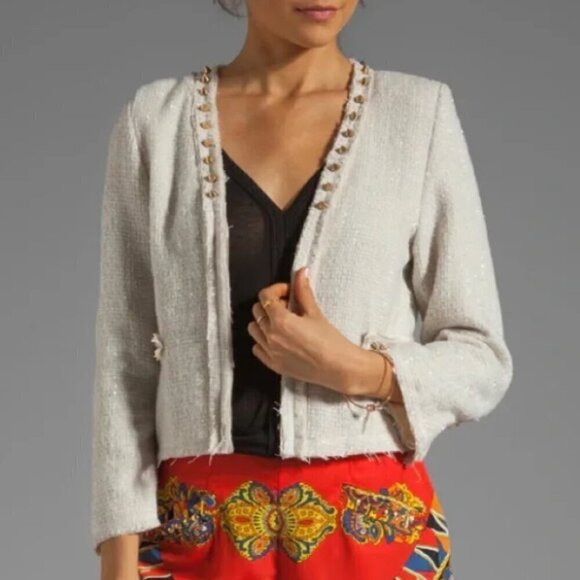 Lovers & Friends x BECAUSE IM ADDICTED En Vogue Studded Jacket in Cream Size XS - Picture 10 of 11